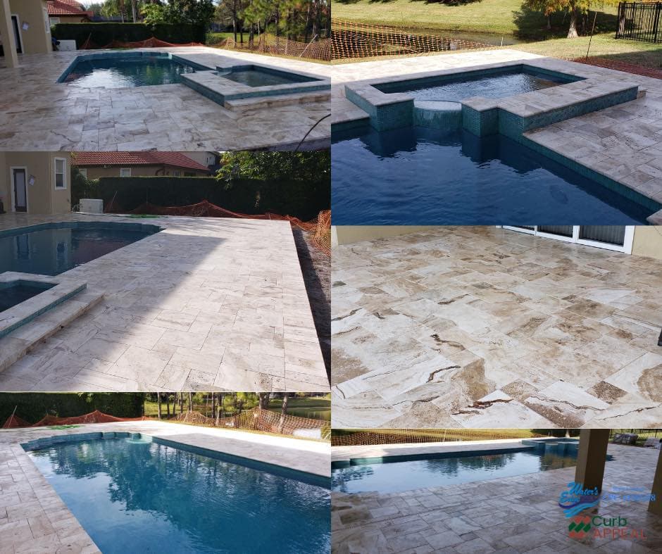Travertine paver renovation collage